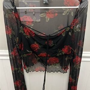 Floral Sheer Black and Red Blouse